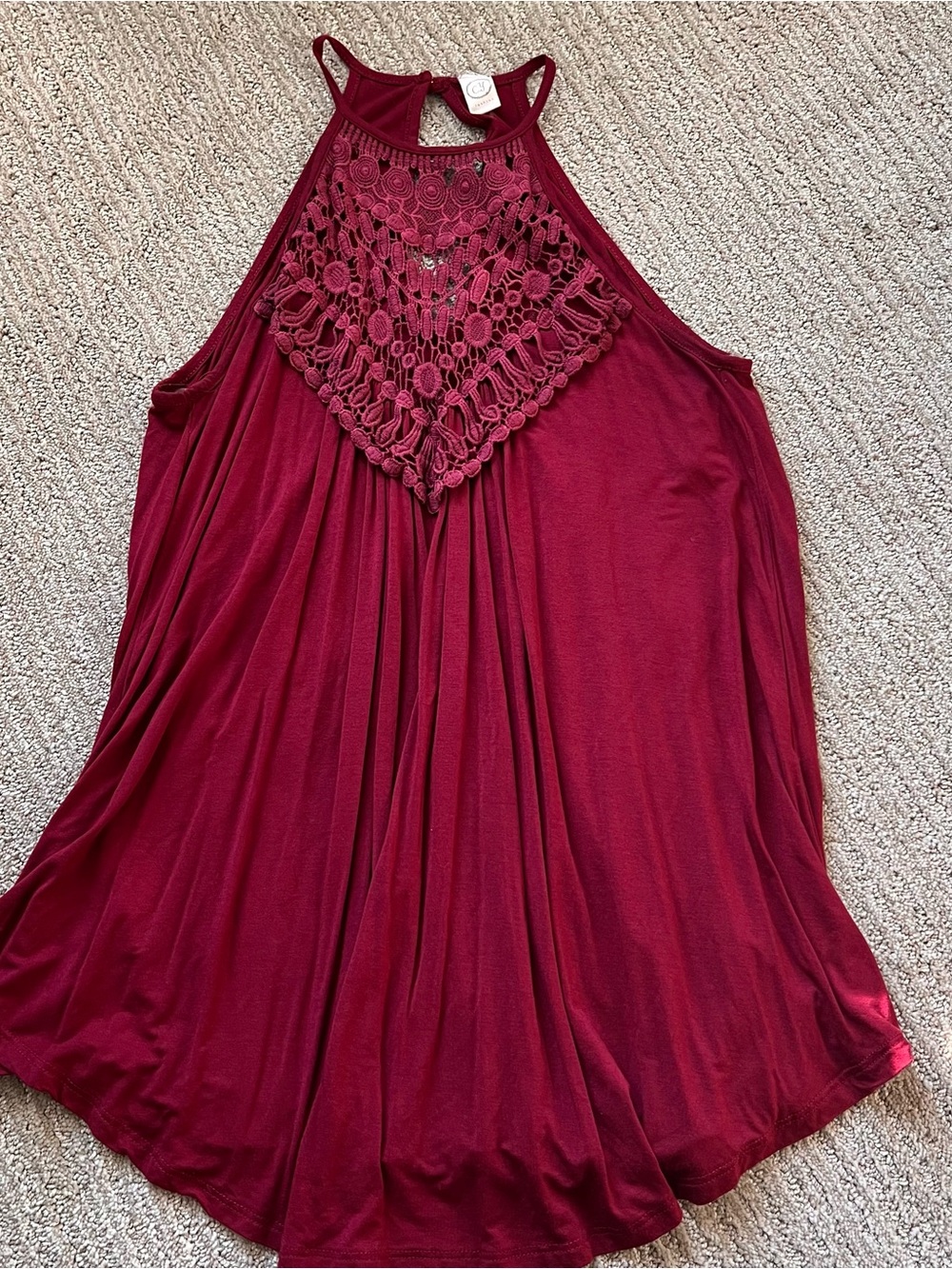 Women's Burgundy Crochet Halter Tank Top